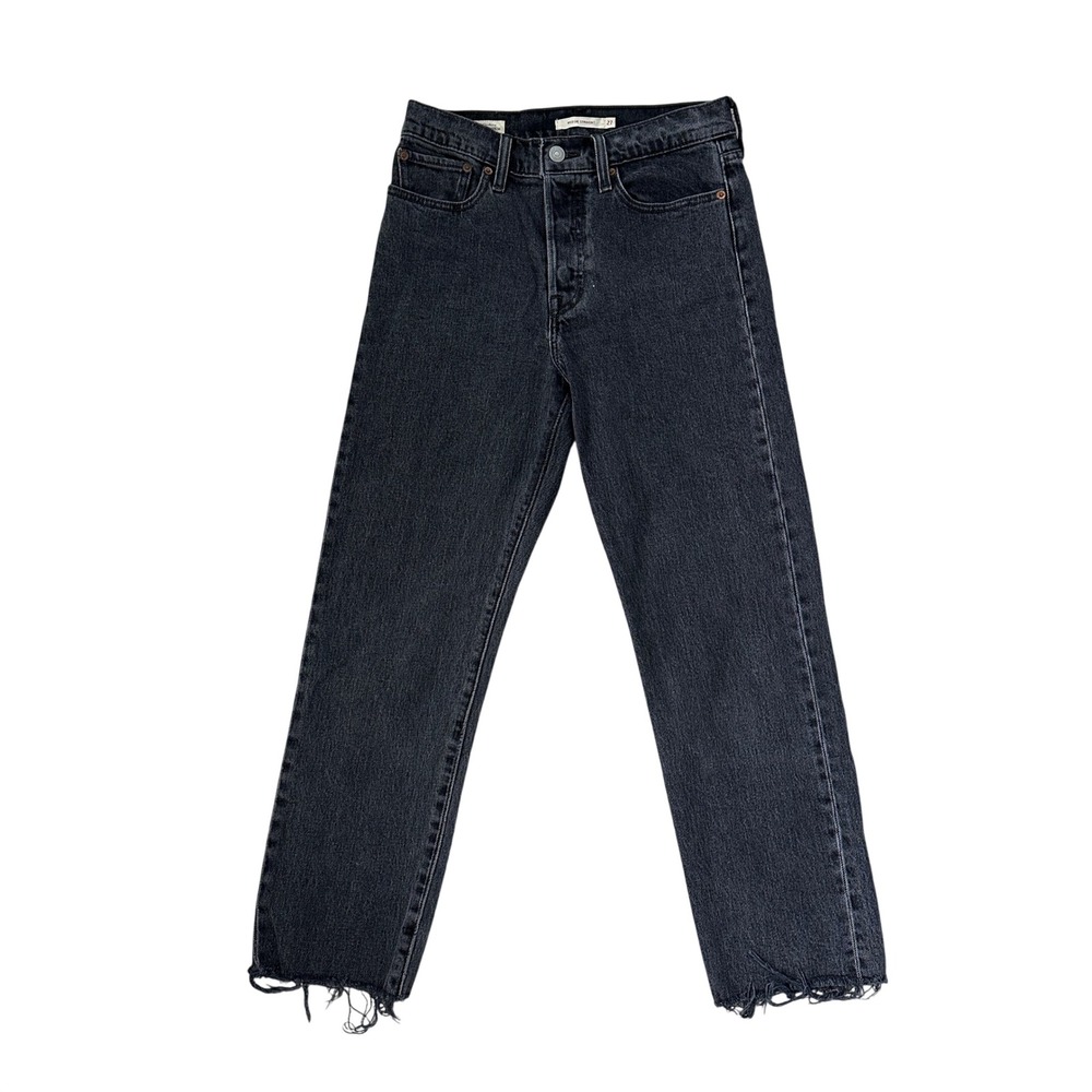 Levi's Premium Wedgie Straight Jeans Womens 27 Faded Black Raw Hem Button Fly